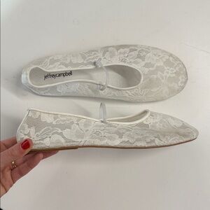 Jeffrey Campbell Lace Mary Jane White Ballet Flats